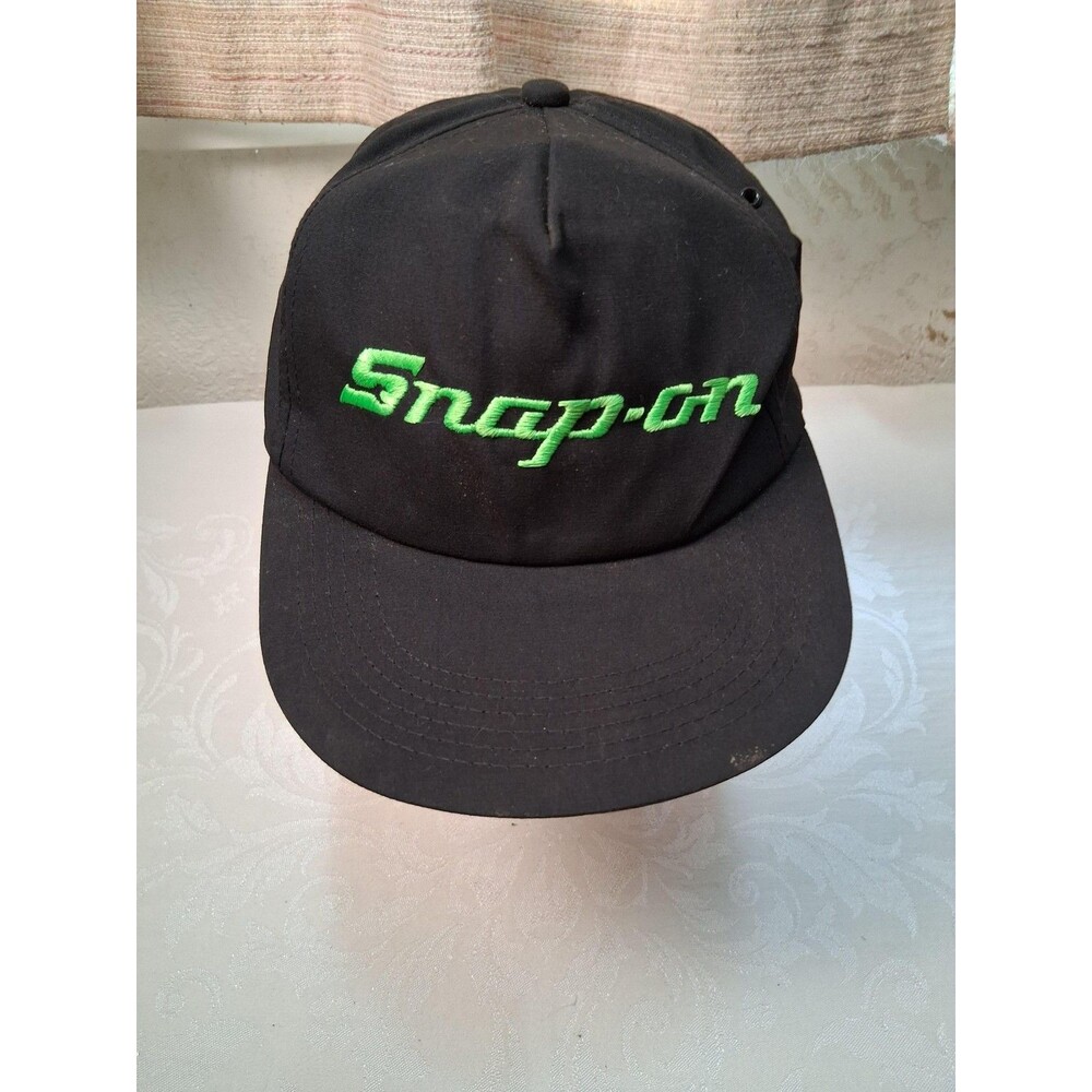 Vintage Snap-on Hat Cap Snap Back Mens One Size Black Green Logo Embroidered 90s